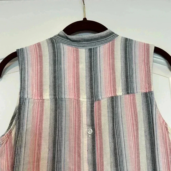 Cloth & Stone Pink Blue Striped Linen Blend Raw Hem Button Down Shift Dress XS - Picture 9 of 11